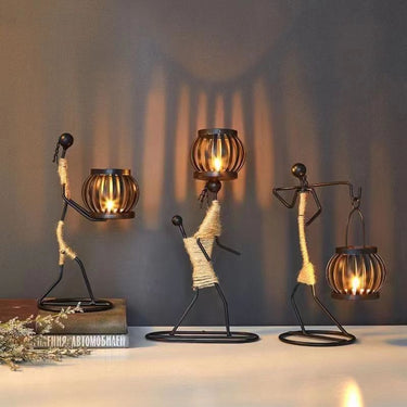 Vintage Iron Girl Lantern – Rustic Candle Holder with Rope Accent